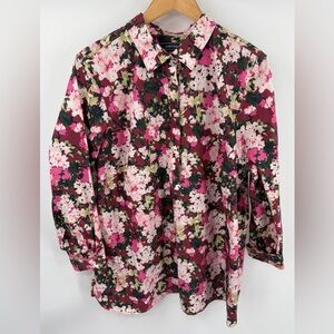 Lands’ End women’s no iron supima cotton floral long sleeve blouse size 20W
